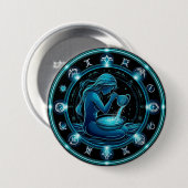 Aquarius signieren schöne digitale Illustration Button (Vorne & Hinten)