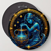 Aquarius signieren schöne digitale Illustration Button (Vorne & Hinten)