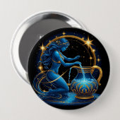 Aquarius signieren schöne digitale Illustration Button (Vorne & Hinten)
