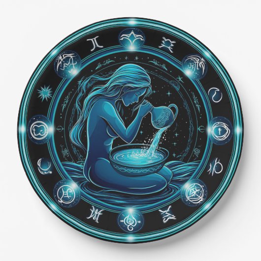 Aquarius signieren schöne digitale Illustration Pappteller (Vorderseite)