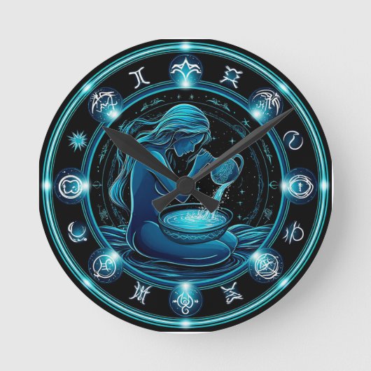 Aquarius signieren schöne digitale Illustration Runde Wanduhr (Vorderseite)