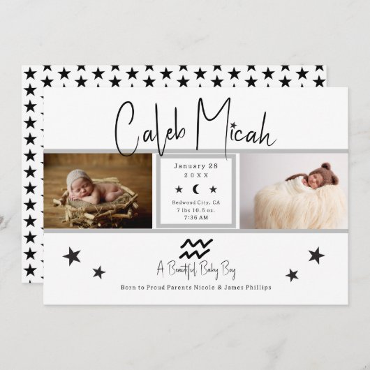 Aquarius Stars Foto Baby Geburtsankündigung Einladung (Vorne/Hinten)