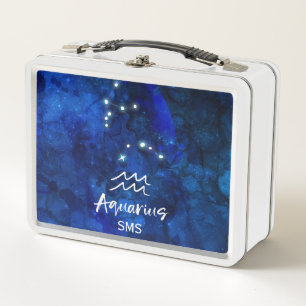 Aquarius-Sternbild Blaue Galaxie Monogramm Metall Brotdose