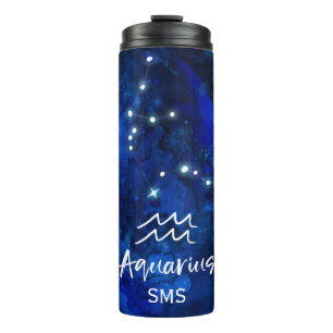 Aquarius-Sternbild Blaue Galaxie Monogramm Thermosbecher