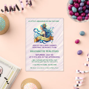 Aquarius-Sternzeichen-Babyshower Lavendel und Grün Acryleinladungen