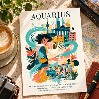 Aquarius Sternzeichen Berlin Gouache-Illustration Postkarte