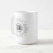 Aquarius-Sternzeichen Sonnenburst-Typografie Astro Kaffeetasse (Vorderseite Links)