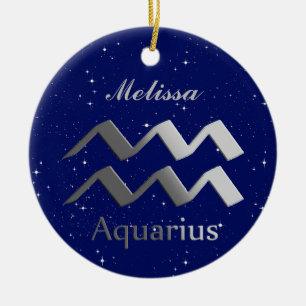 Aquarius Sun Zeichen mit Name Keramik Ornament