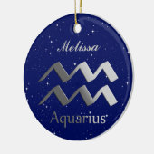 Aquarius Sun Zeichen mit Name Keramik Ornament (Links)