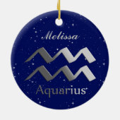Aquarius Sun Zeichen mit Name Keramik Ornament (Hinten)