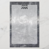 Aquarius Symbol Grunge Beändigter Silber Steel Briefpapier (Vorderseite)