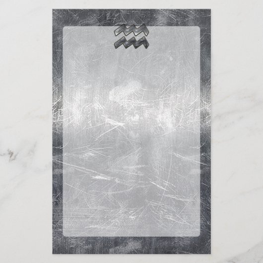 Aquarius Symbol Grunge Beändigter Silber Steel Briefpapier (Vorderseite)