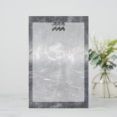 Aquarius Symbol Grunge Beändigter Silber Steel Briefpapier (Stehend Vorderseite)