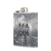 Aquarius Symbol Grunge Beändigter Silber Steel Flachmann (Links)