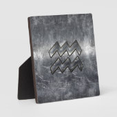Aquarius Symbol Grunge Beändigter Silber Steel Fotoplatte (Vorderseite)