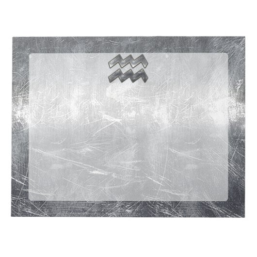 Aquarius Symbol Grunge Beändigter Silber Steel Notizblock (Vorderseite)