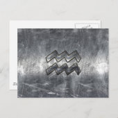 Aquarius Symbol Grunge Beändigter Silber Steel Postkarte (Vorne/Hinten)