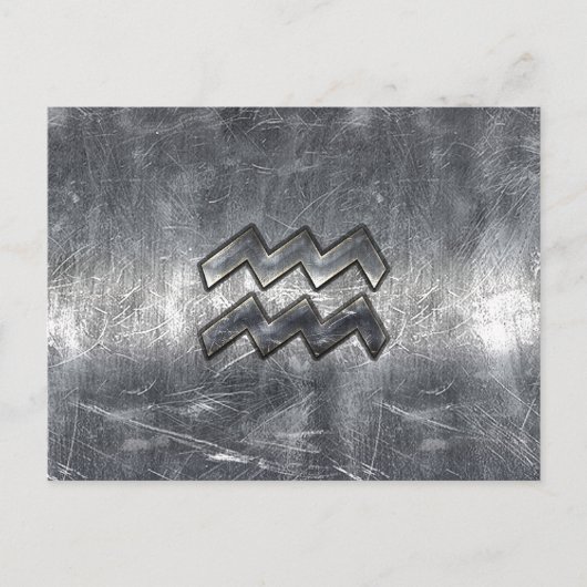 Aquarius Symbol Grunge Beändigter Silber Steel Postkarte (Vorderseite)