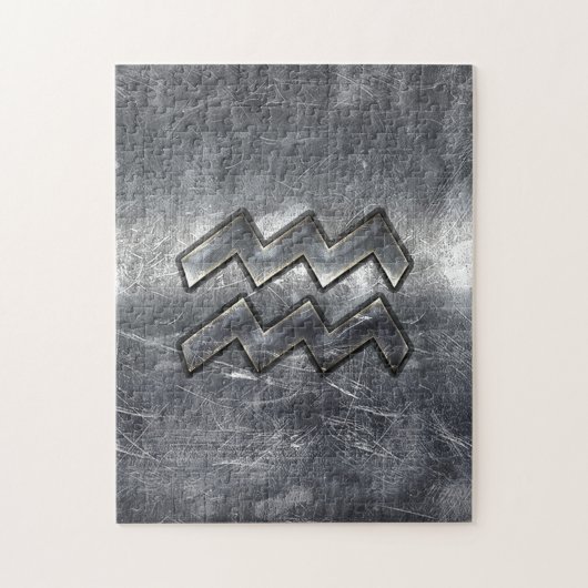 Aquarius Symbol Grunge Beändigter Silber Steel Puzzle (Vertikal)