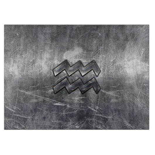 Aquarius Symbol Grunge Beändigter Silber Steel Schneidebrett (Vorderseite)
