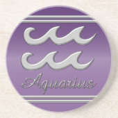 Aquarius-Symbol in Chrome auf Amethyst-Effekt Sandstein Untersetzer (Vorne)