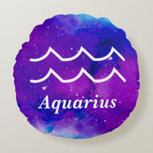 Aquarius Symbol Lila Blauer Nebel Rundes Kissen