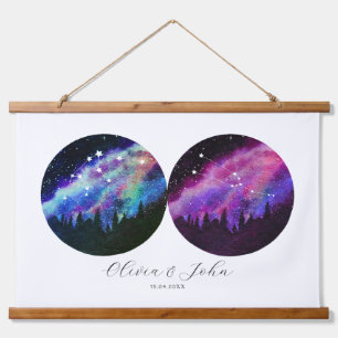 Aquarius Taurus Personalisierte Paare Horoskop Wandteppich Mit Holzrahmen