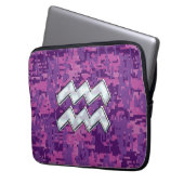 Aquarius Unterschreiben auf fuchsienrosa Camouflag Laptopschutzhülle (Vorderseite Links)