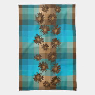 Aquarius Vintage Karo und psychedelische Blumen Geschirrtuch
