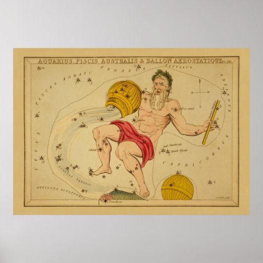 Aquarius - Vintages Zeichen des Zodiakabbildes Poster (Vorne)