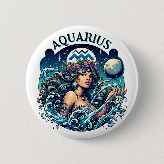Aquarius Water Bearer Beautiful Woman Astrology  Button (Vorderseite)