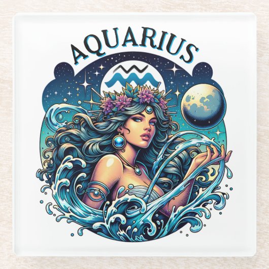 Aquarius Water Bearer Beautiful Woman Astrology  Glasuntersetzer (Vorderseite)