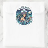 Aquarius Water Bearer Beautiful Woman Astrology  Runder Aufkleber (Tasche)
