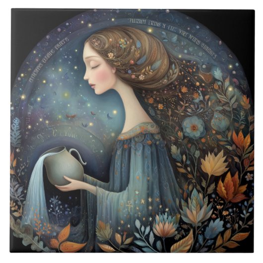 Aquarius Water Bearer Zodiac Astrology Birthday Fliese (Vorderseite)