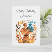Aquarius Water Bearer Zodiac Boho Floral Flat Card (Stehend Vorderseite)