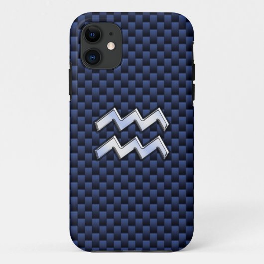 Aquarius-Zeichen auf blauem Kohlenstofffaserstil Case-Mate iPhone Hülle (Rückseite)
