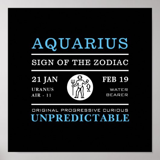 Aquarius-Zeichen des Zodiaks, Astrologisches Poste Poster (Vorne)