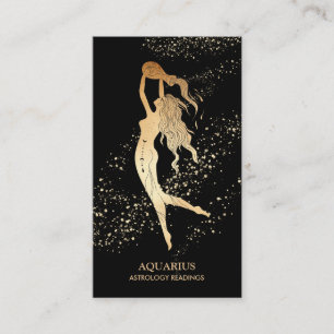 *~* AQUARIUS Zodiac Astrologie Lesen Gold Schwarz Visitenkarte