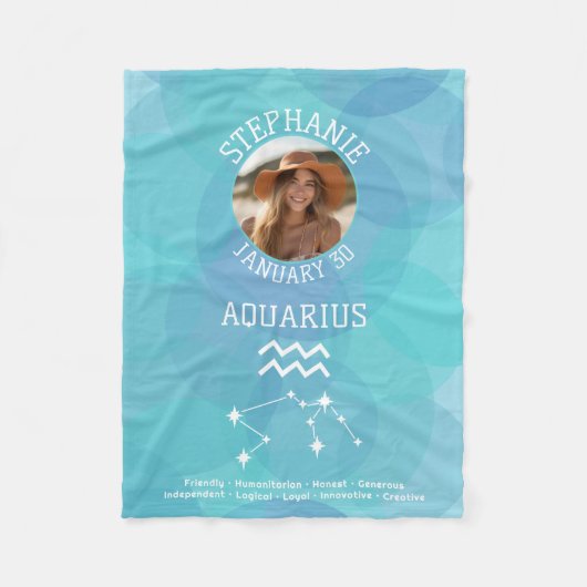 Aquarius Zodiac Astrologie Signieren Foto Geburtsd Fleecedecke (Vorderseite)