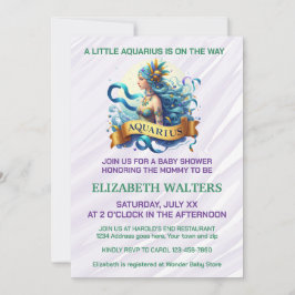 Aquarius Zodiac Baby Shower Lavender and Green Einladung