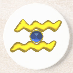 AQUARIUS ZODIAC BIRTHDATAG JEWEL Blauer Saphir Wei Getränkeuntersetzer