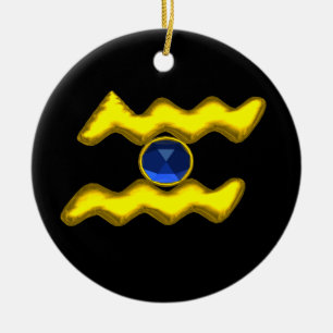 AQUARIUS ZODIAC BIRTHDAY JEWEL Blue Saphire Gold Keramikornament