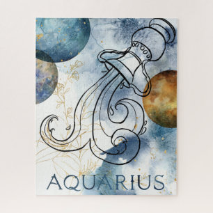 Aquarius zodiac-blaue Blume Puzzle