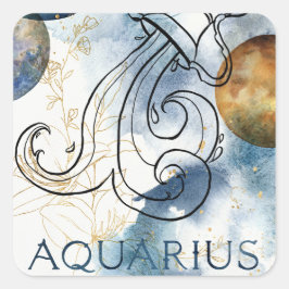 Aquarius zodiac-blaue schwarze Goldplaneten Quadratischer Aufkleber
