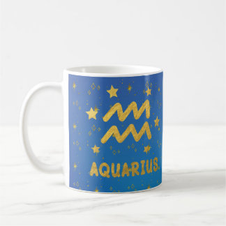 Aquarius Zodiac Blue and Gold Astrologie Tasse