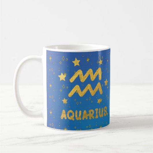 Aquarius Zodiac Blue and Gold Astrologie Tasse (Links)