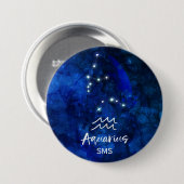 Aquarius Zodiac Blue Galaxy Monogram Button (Vorne & Hinten)