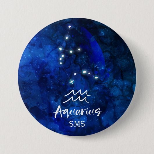 Aquarius Zodiac Blue Galaxy Monogram Button (Vorderseite)