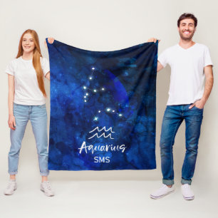 Aquarius Zodiac Blue Galaxy Monogram Fleecedecke