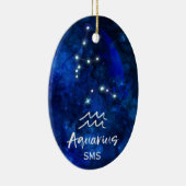 Aquarius Zodiac Blue Galaxy Monogram Keramik Ornament (Rechts)